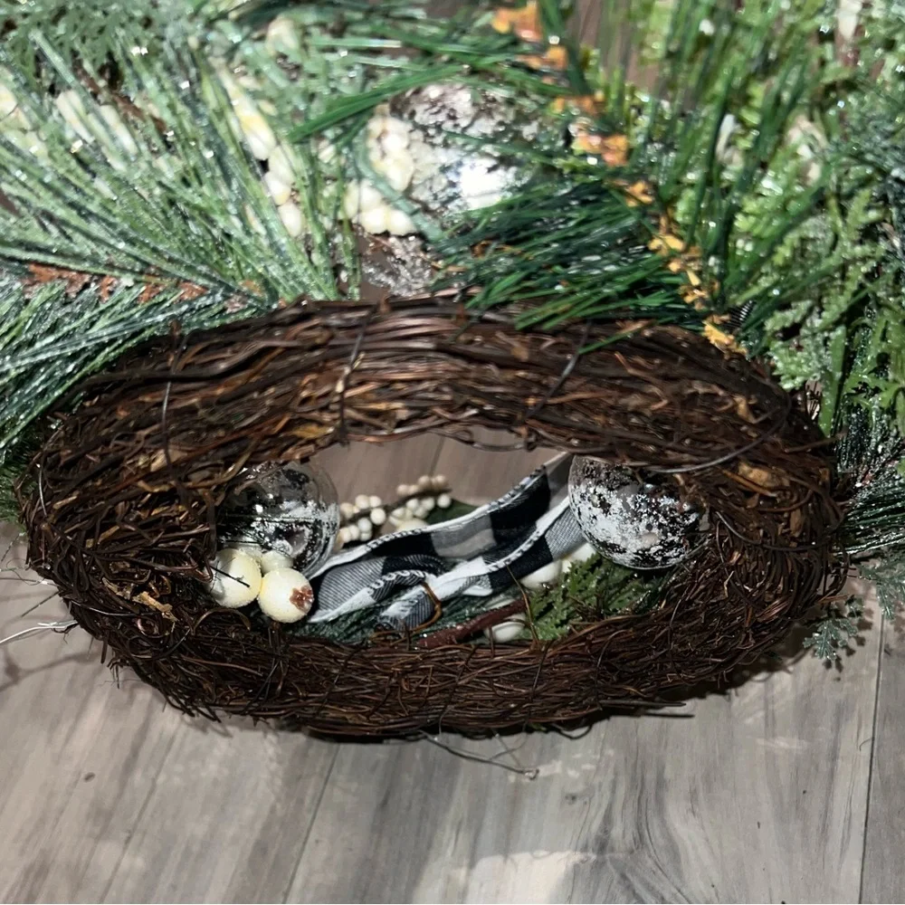 Buffalo black checkered Silver and Green Holiday Wreath